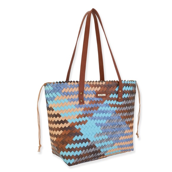 NWT! Poly Straw Tote, BLUE MULTI - Picture 2 of 5